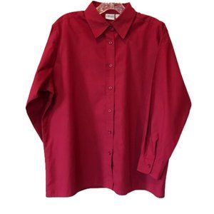 Haband! Cranberry Red Button Down Dress Shirt Size Large